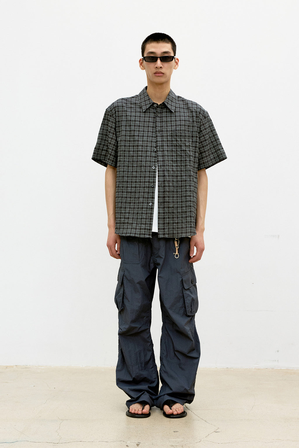 Coor - Alternative Wrinkle Check Half Shirt (Washed Black) product image 2 | TRAB K-Fashion Australia