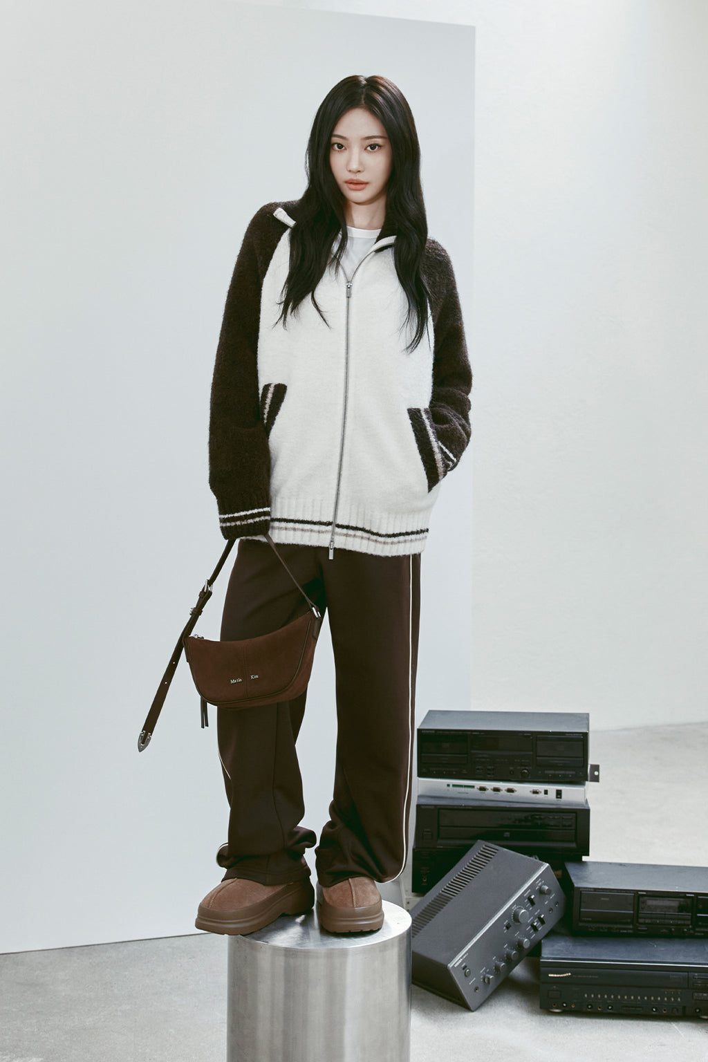 Matin Kim - Heart Logo Track Pants (Brown) product image 1 | TRAB K-Fashion Australia