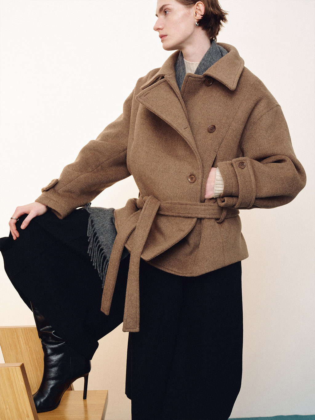 Tonywack - Wool Asymmetrical Short Coat (Olive Brown) product image 6 | TRAB K-Fashion Australia
