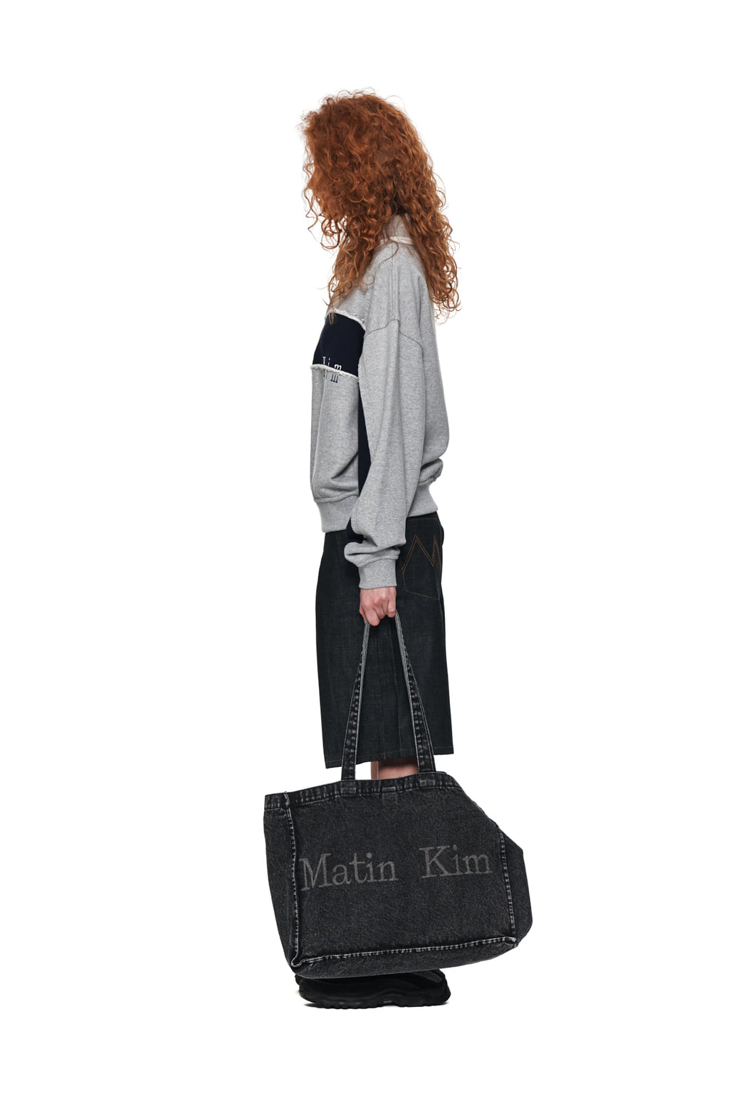 Matin Kim - Cutted Logo Half Zip Sweatshirt (Grey) product image 6 | TRAB K-Fashion Australia
