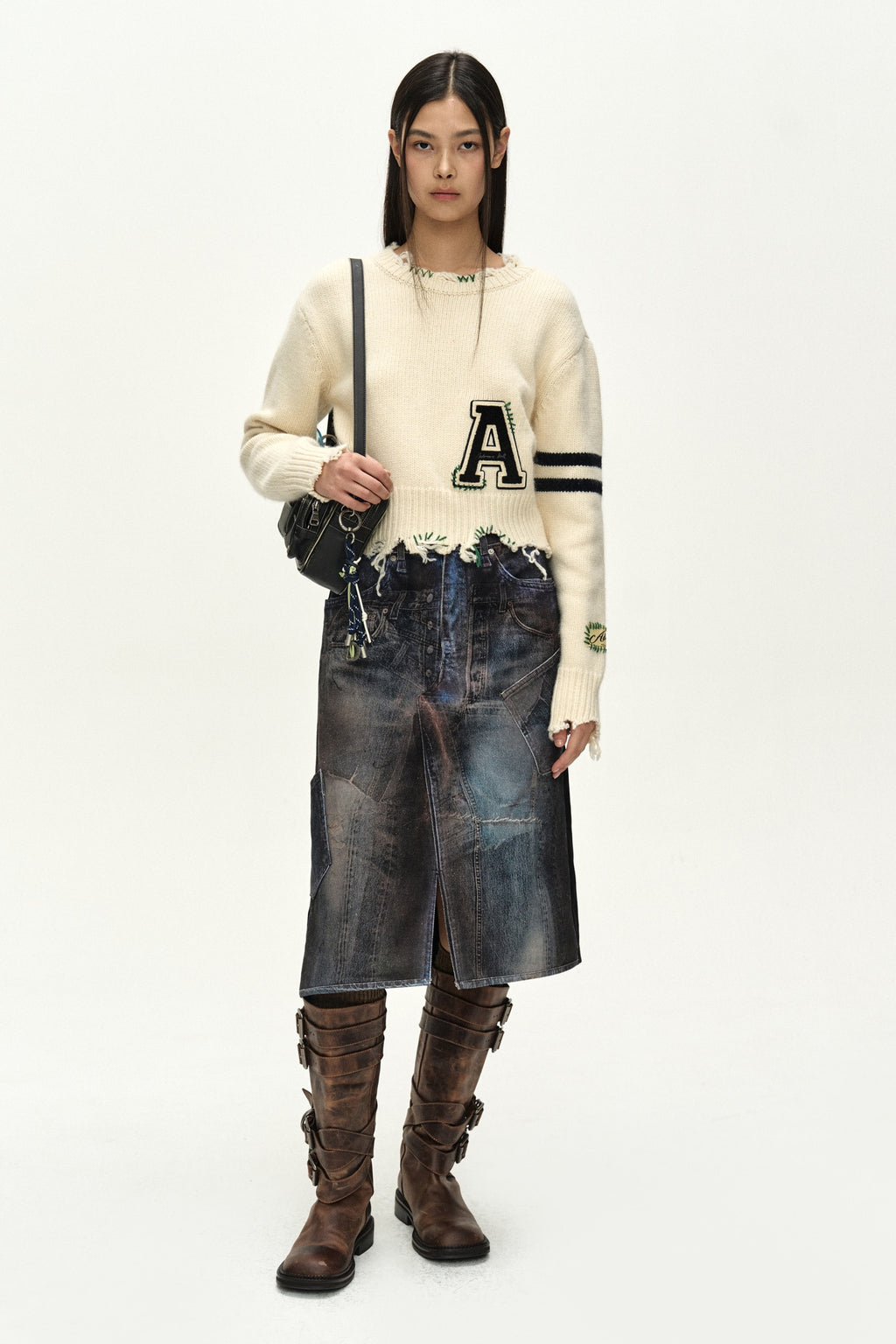 Andersson Bell - Illusion Patchwork Trompe L'oeil Pleated Skirt (blue/black) (Blue/Black) product image 7 | TRAB K-Fashion Australia