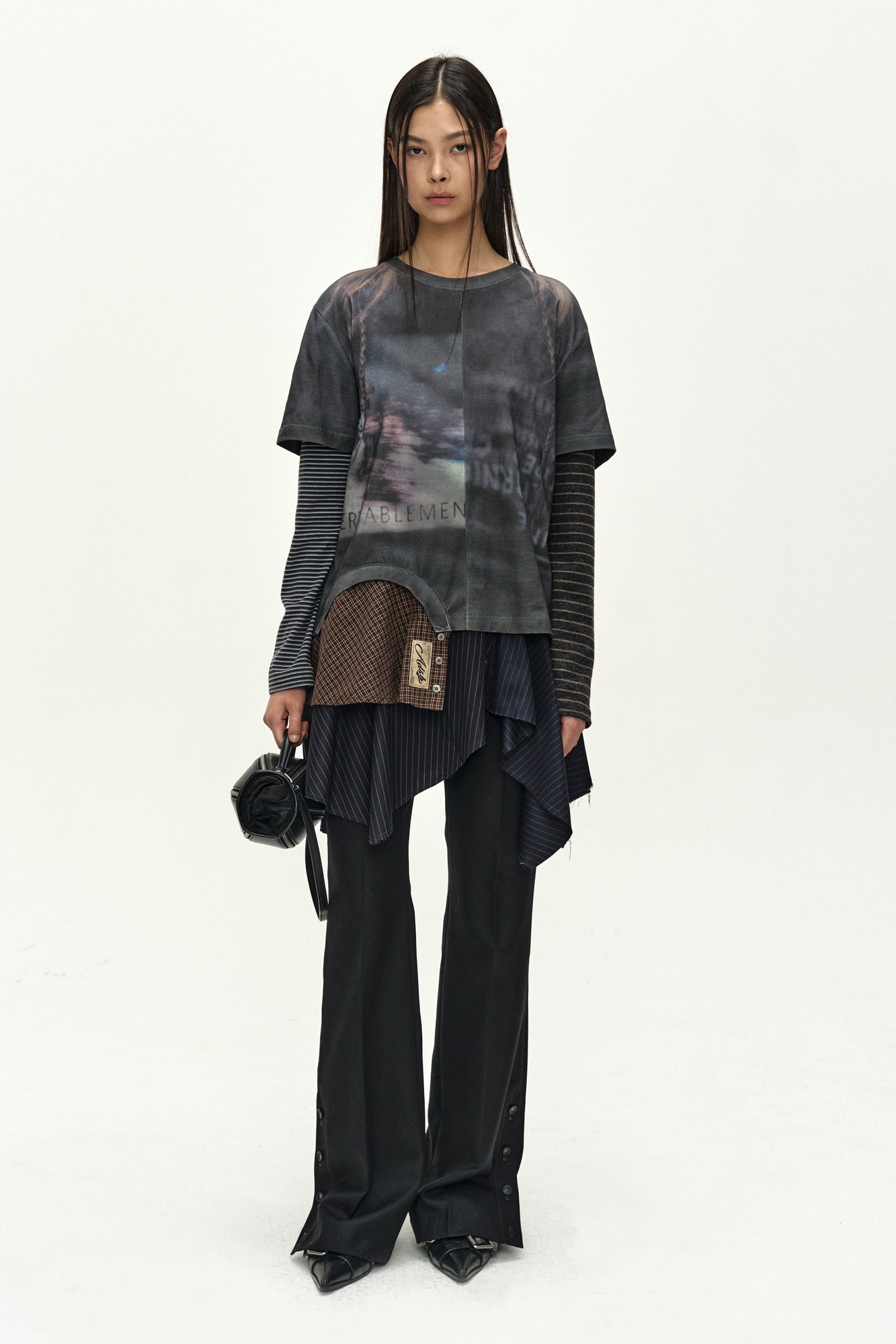 Andersson Bell - Asymmetric Wrap Skirt-Layered Bootcut Trousers (navy/black) (Navy/Black) product image 6 | TRAB K-Fashion Australia