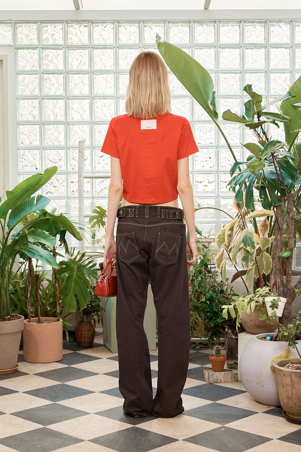 Matin Kim - Waist Buckle Curved Twill Denim Pants (Charcoal) product image 10 | TRAB K-Fashion Australia