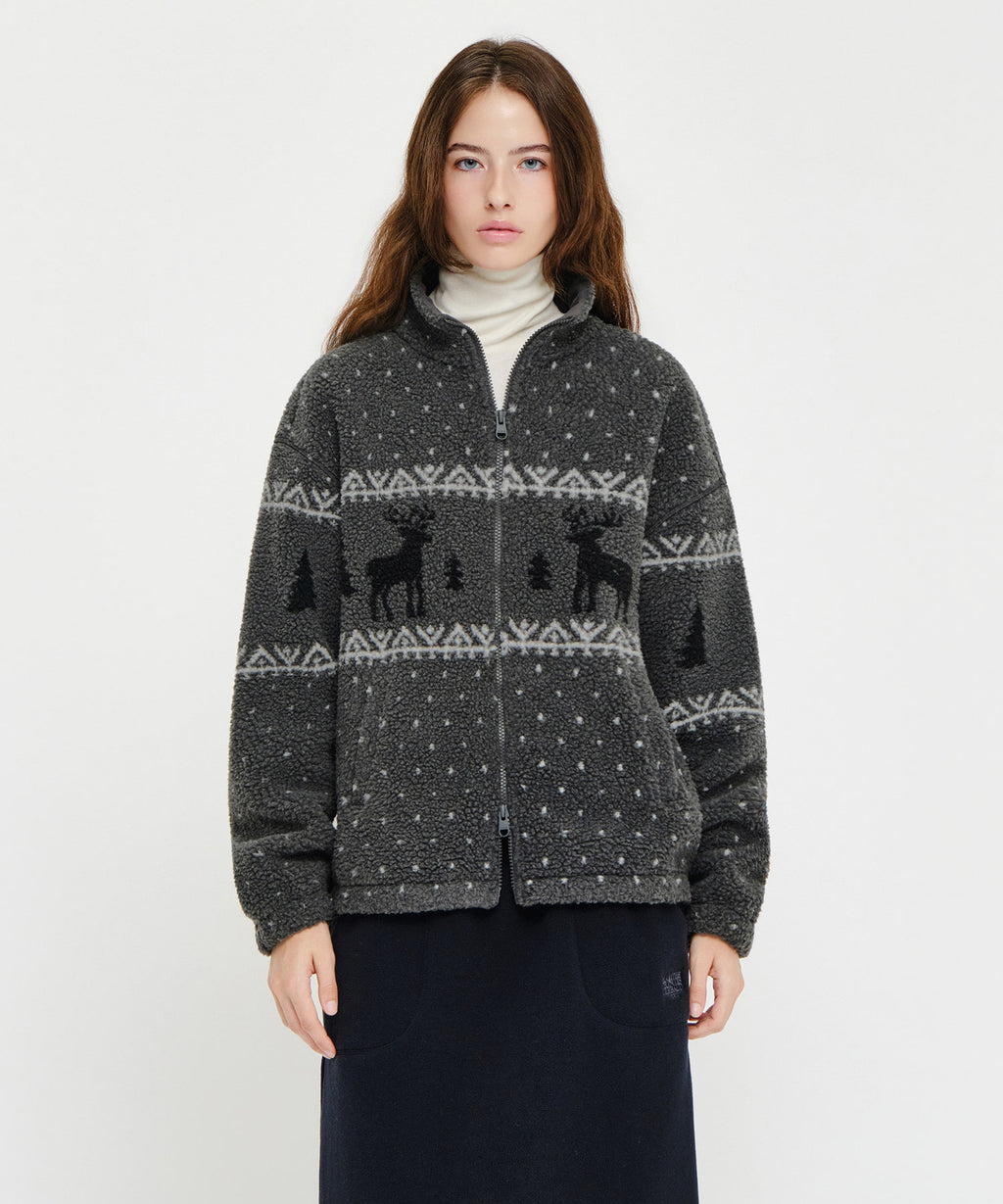 Marithe & Francois Girbaud - High Neck Pattern Fleece Jacket (Gray) product image 1 | TRAB K-Fashion Australia