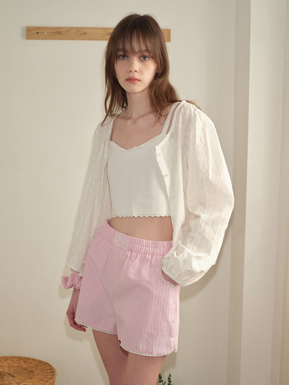Margarin Fingers - Striped Lace Shorts (Pink) product image 1 | TRAB K-Fashion Australia