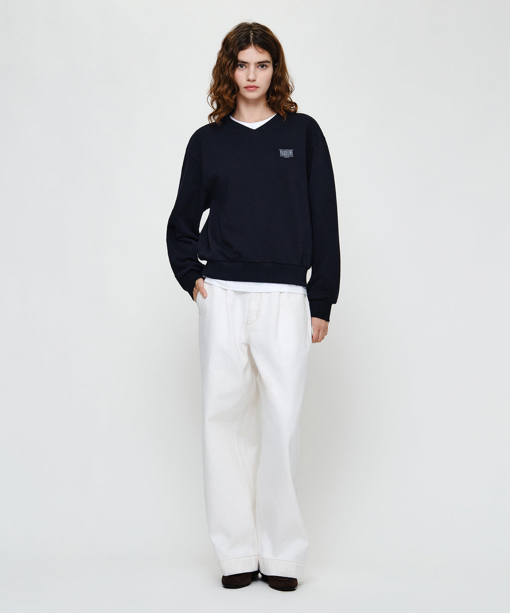 Marithe & Francois Girbaud - Small Classic Logo V Neck Balloon Sweatshirt (Navy) product image 4 | TRAB K-Fashion Australia