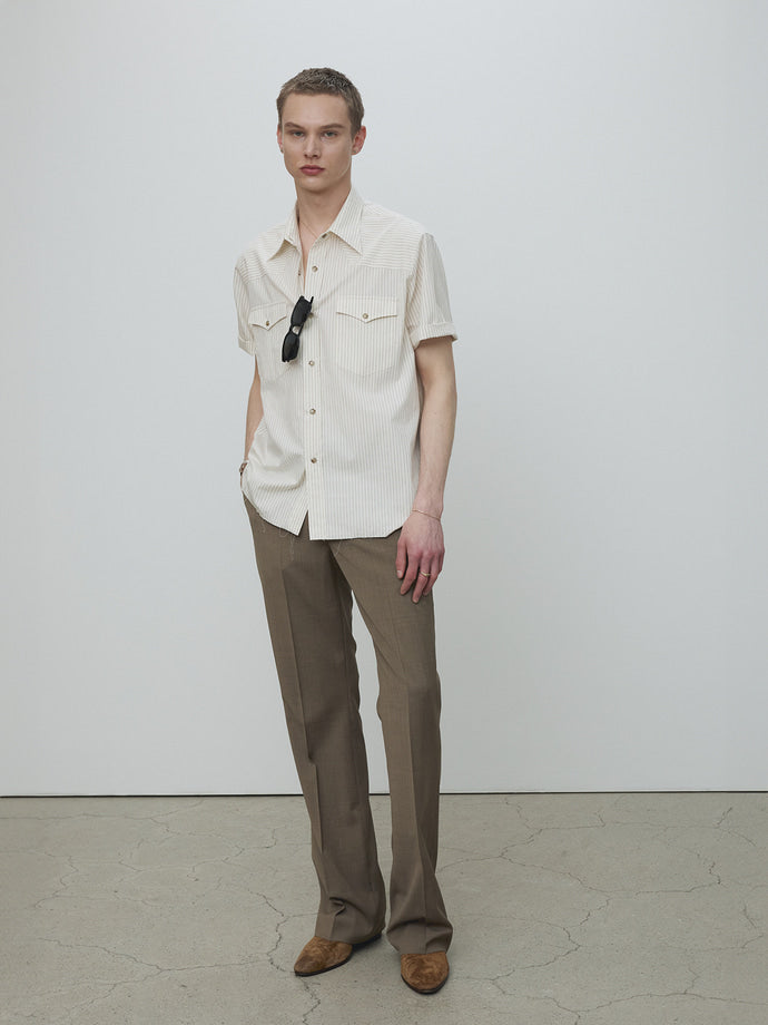 Tonywack - Raw-Cut Stripe Check Shirt (Ivory) product image 1 | TRAB K-Fashion Australia