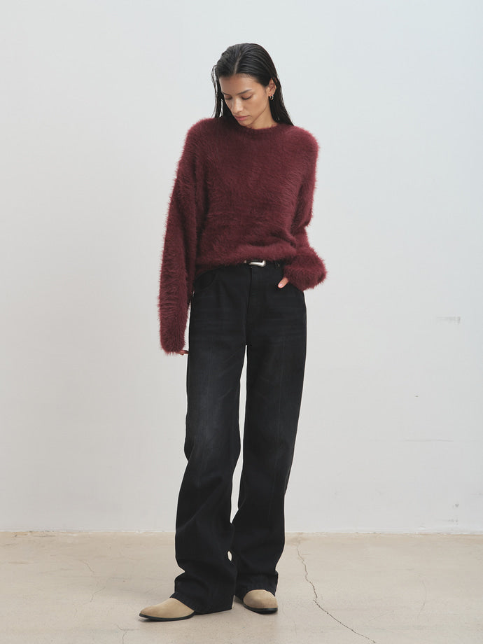 Tonywack - Faux Fur Crew-Neck Top (Burgundy) product image 5 | TRAB K-Fashion Australia