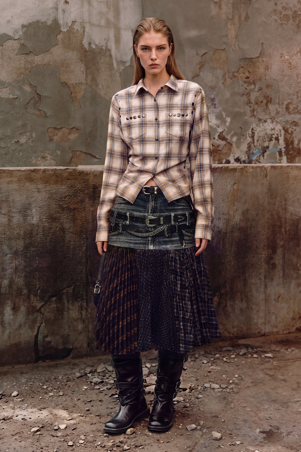 Andersson Bell - Check Studded Contour Shirt (Beige) product image 12 | TRAB K-Fashion Australia