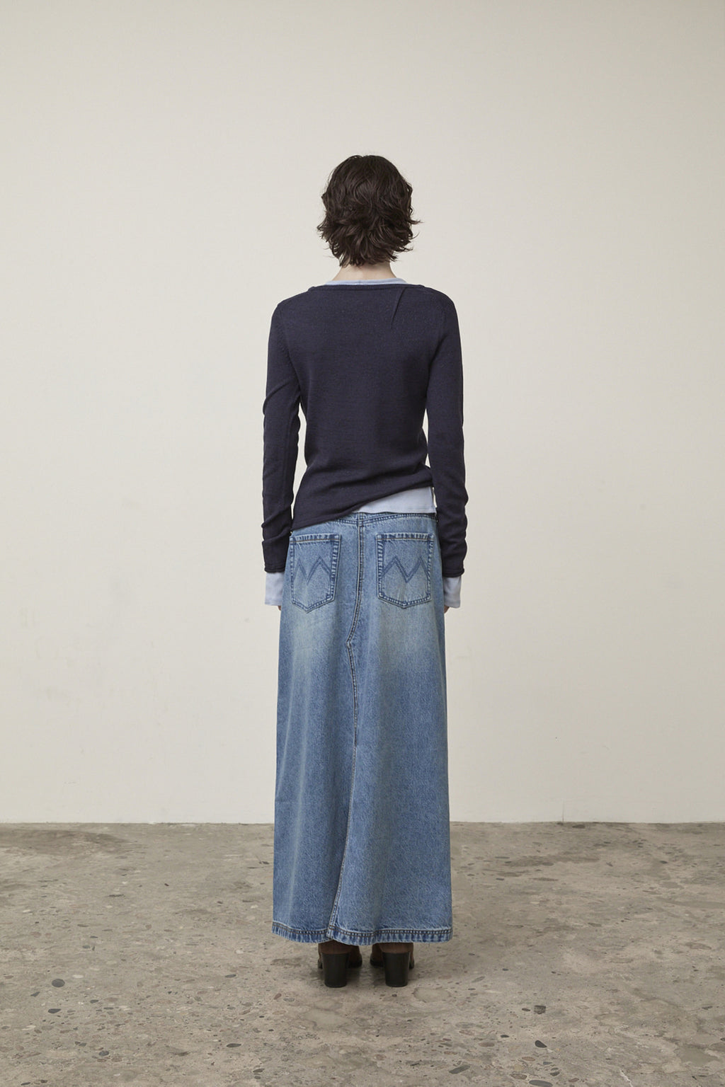 Matin Kim - Damage Point Long Denim Skirt (Blue) product image 7 | TRAB K-Fashion Australia