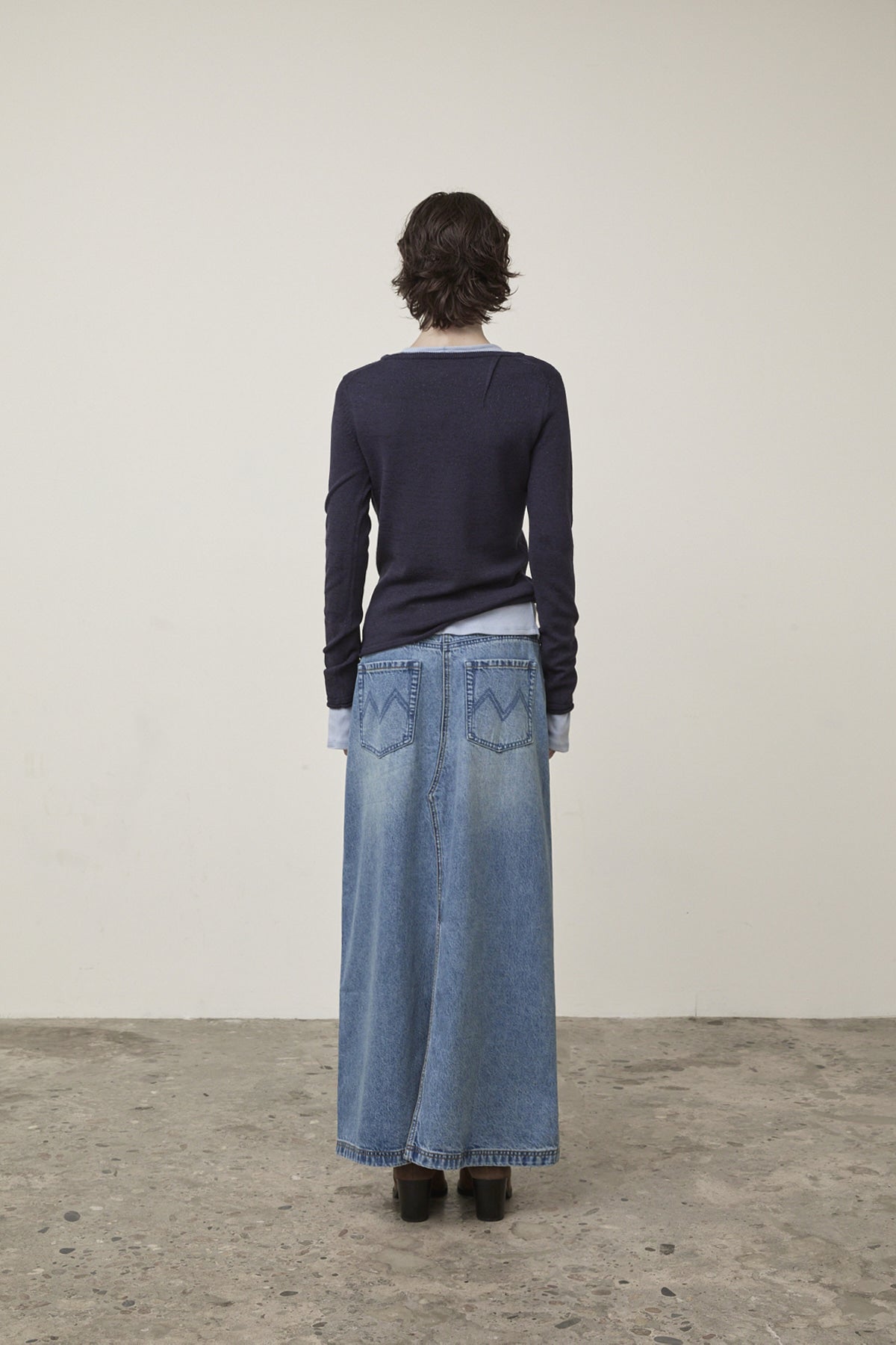 Matin Kim - Damage Point Long Denim Skirt (Blue) product image 7 | TRAB K-Fashion Australia