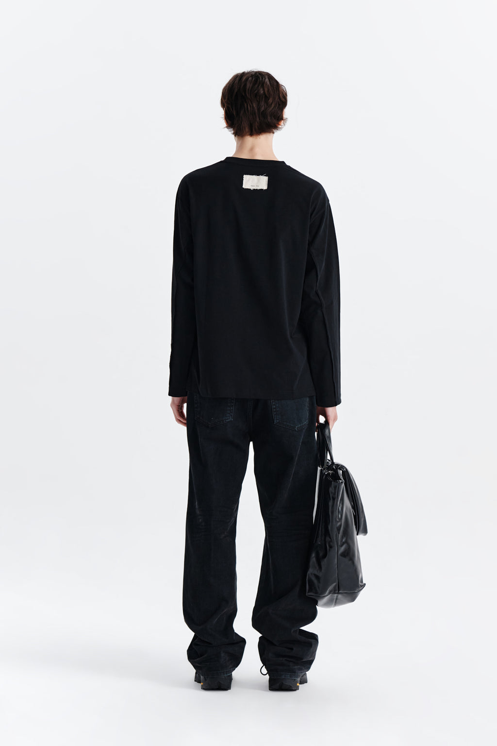 Matin Kim - Diagonal Overfit Long Sleeve Top (Black) product image 7 | TRAB K-Fashion Australia