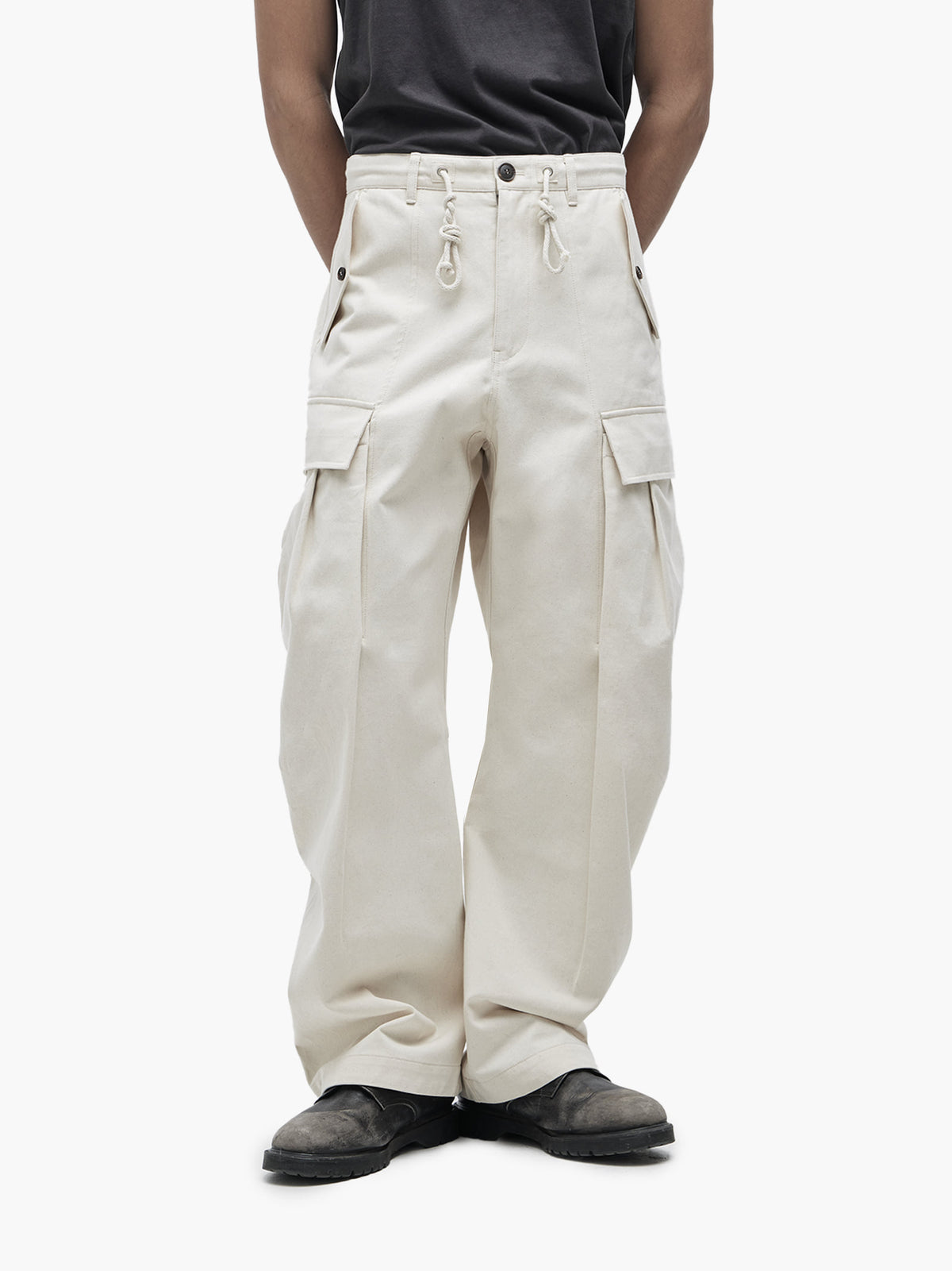 Jiyong Kim - Multi Pocket Curved Trousers (Off-White) product image 3 | TRAB K-Fashion Australia