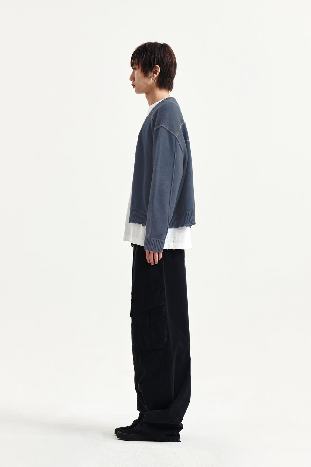 Matin Kim - Back Logo Line Point Knit Cardigan (Smoke Blue) product image 12 | TRAB K-Fashion Australia