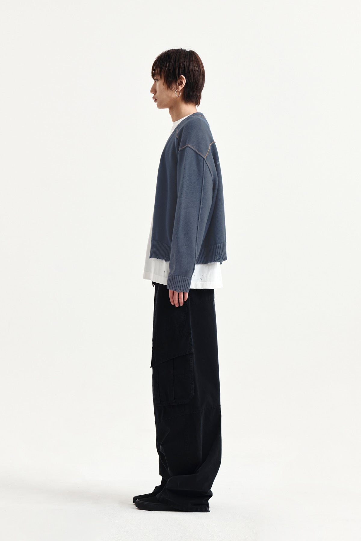 Matin Kim - Back Logo Line Point Knit Cardigan (Smoke Blue) product image 12 | TRAB K-Fashion Australia