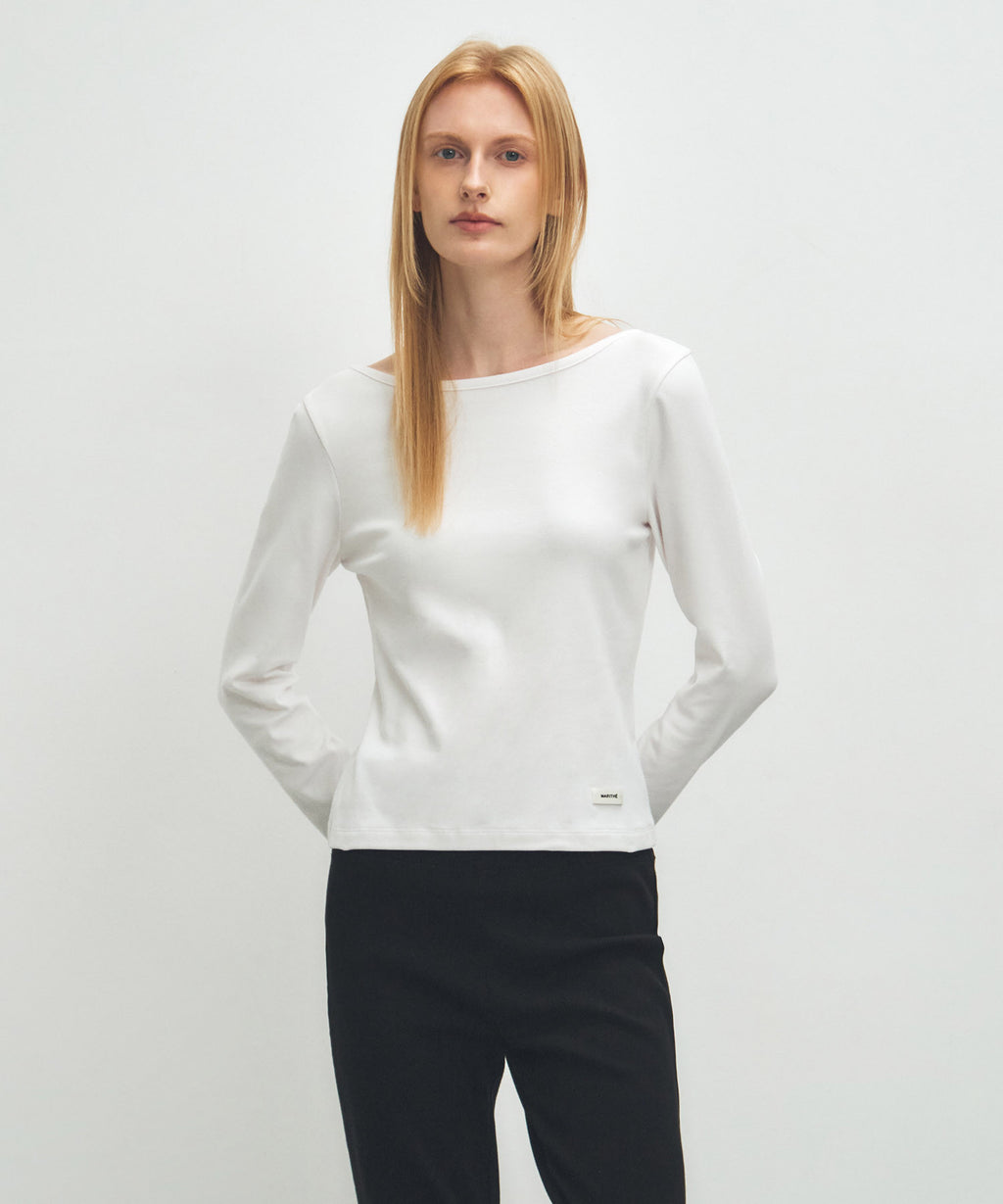 Marithe & Francois Girbaud - Basic Scoop Back Long Sleeve (White) product image 1 | TRAB K-Fashion Australia