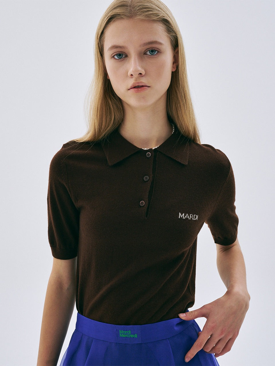 Mardi Mercredi - Knit Slimfit Shirt Piquet (Brown) product image 1 | TRAB K-Fashion Australia