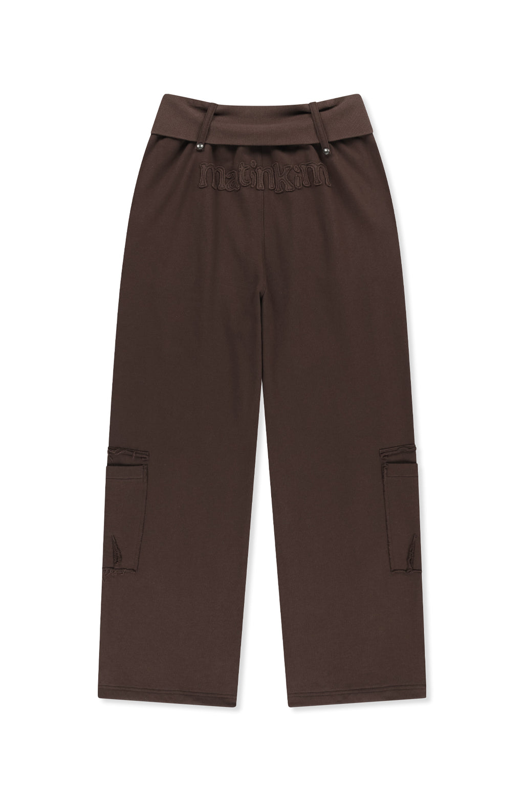 Matin Kim - [Pre-Order – Ships August 24] Mixed Waffle Foldover Waist Jersey Pants (Brown) product image 2 | TRAB K-Fashion Australia