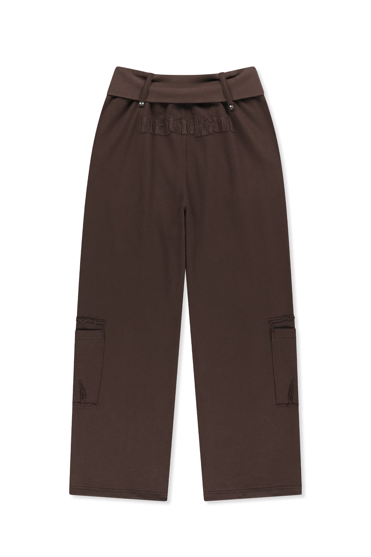 Matin Kim - [Pre-Order – Ships August 24] Mixed Waffle Foldover Waist Jersey Pants (Brown) product image 2 | TRAB K-Fashion Australia
