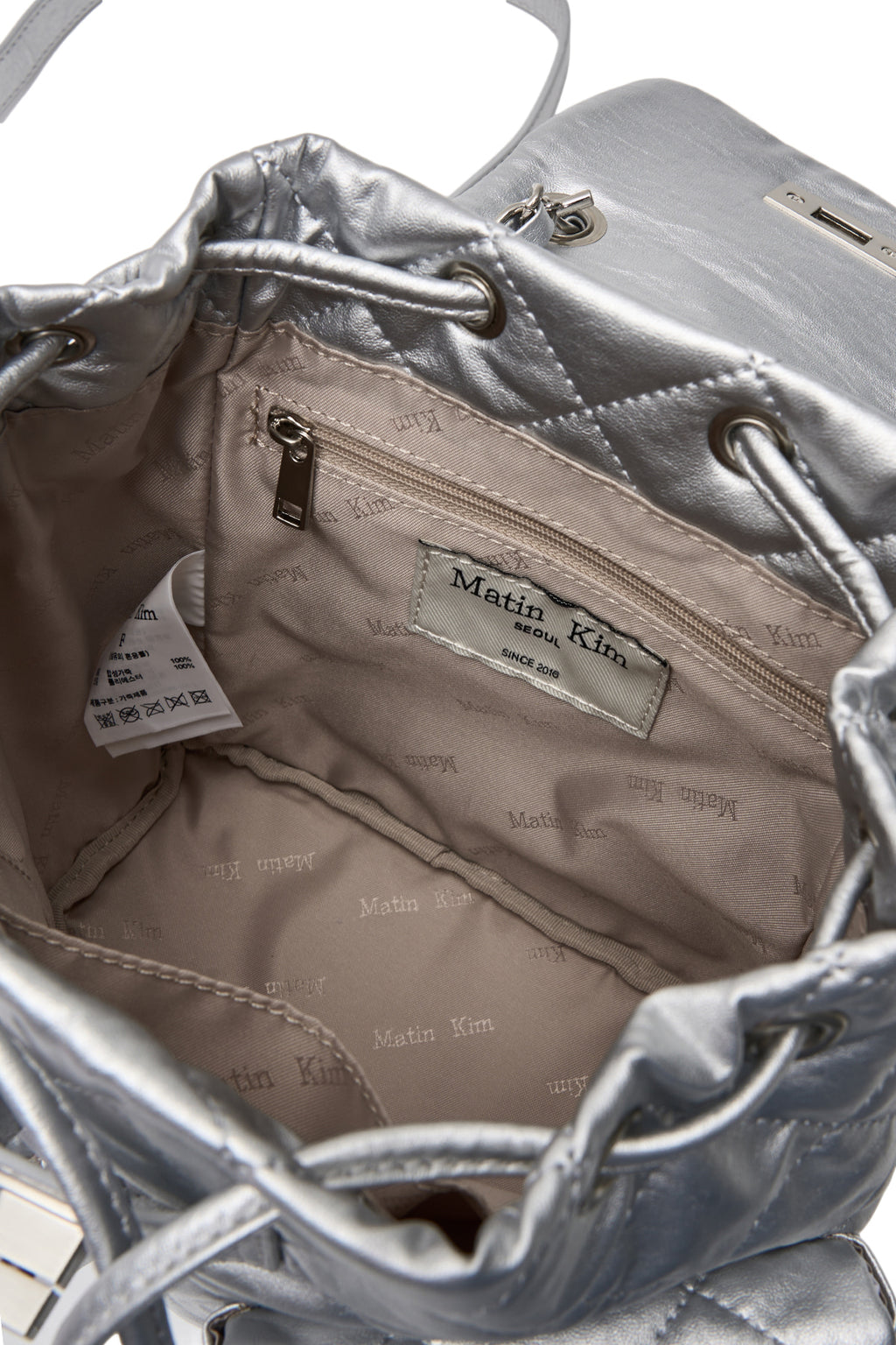 Matin Kim - Double Pocket Quilting Mini Backpack (Silver) product image 4 | TRAB K-Fashion Australia