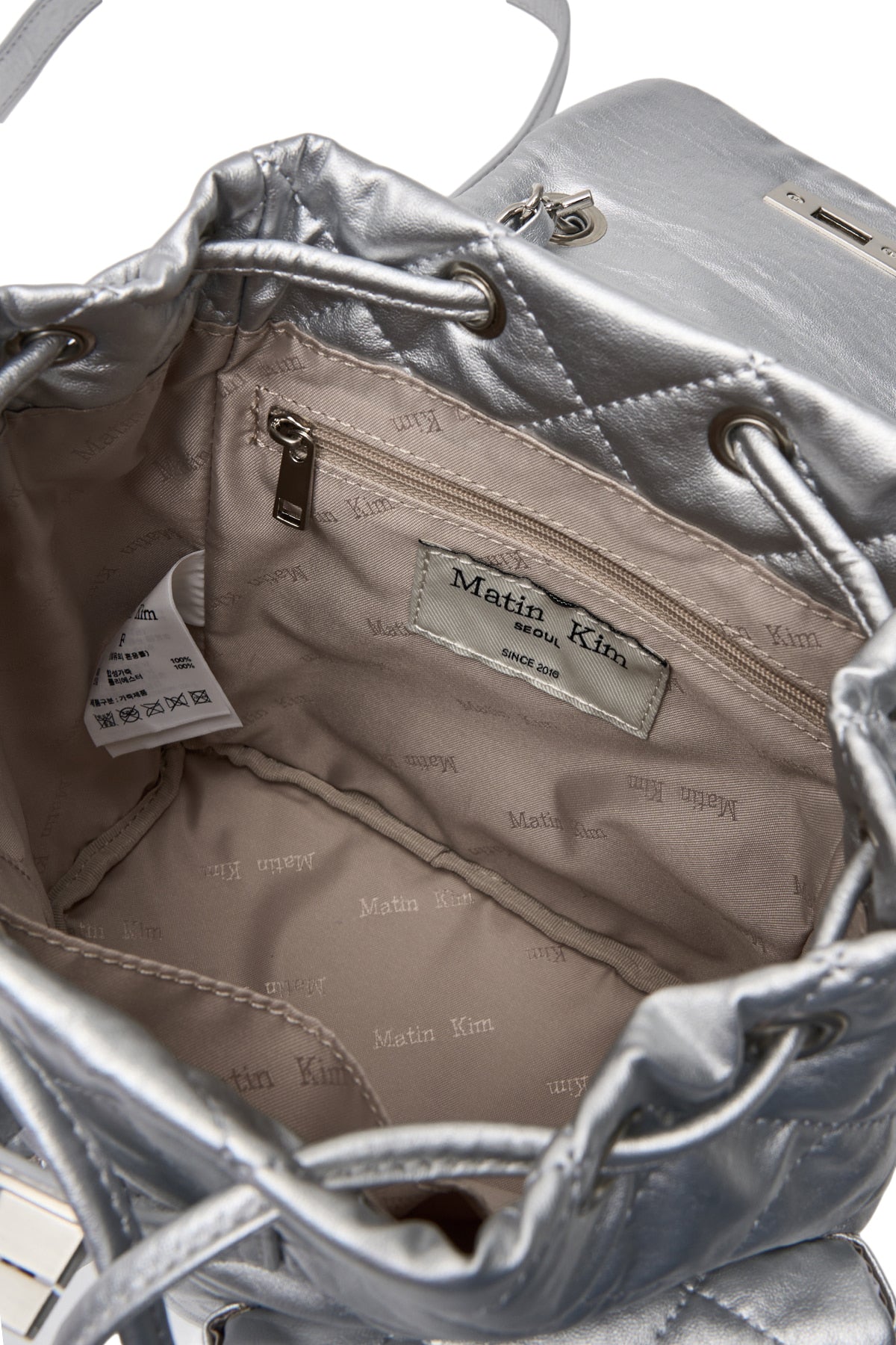 Matin Kim - Double Pocket Quilting Mini Backpack (Silver) product image 4 | TRAB K-Fashion Australia
