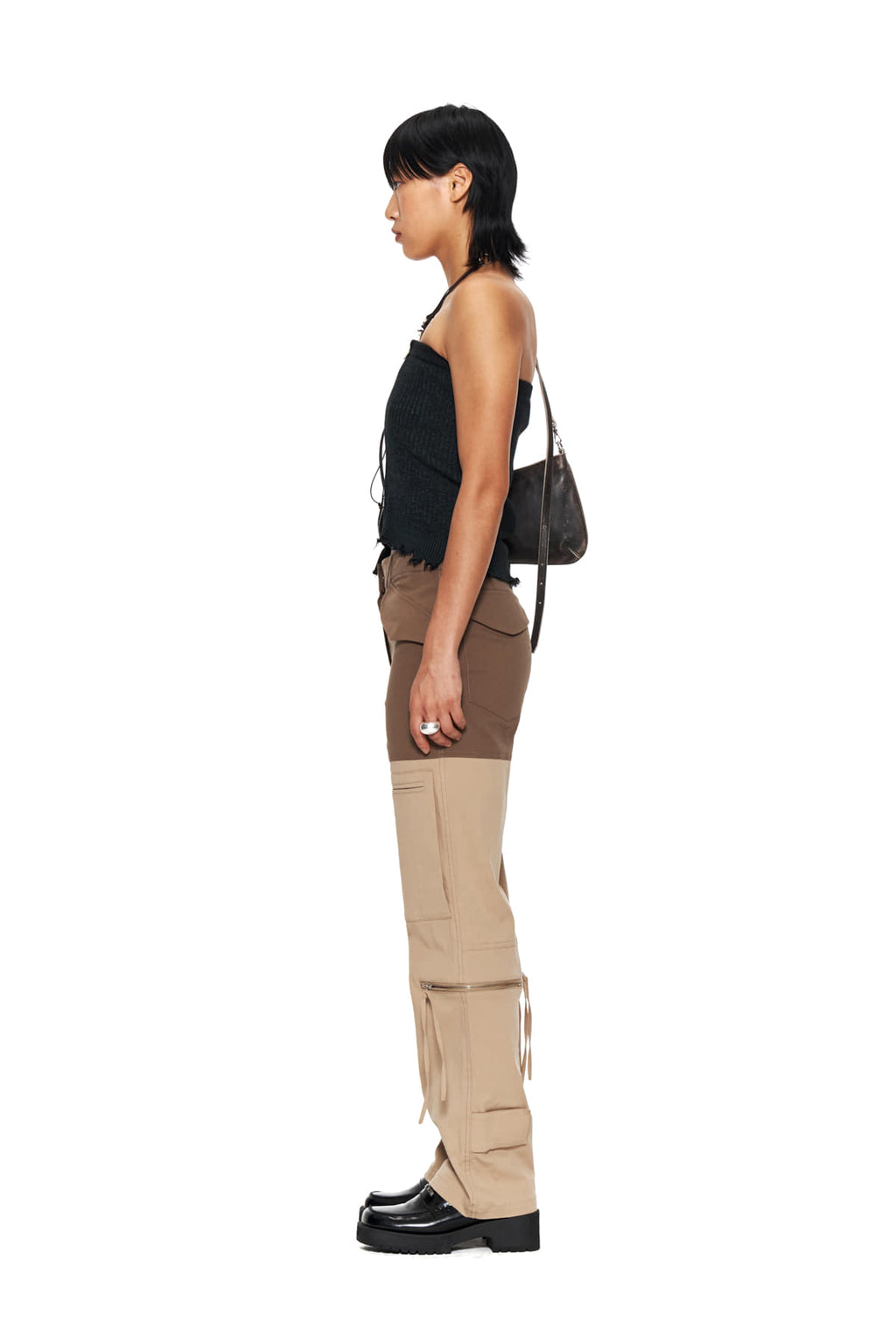 Matin Kim - Color Block Velcro Cargo Pants (Brown) product image 6 | TRAB K-Fashion Australia