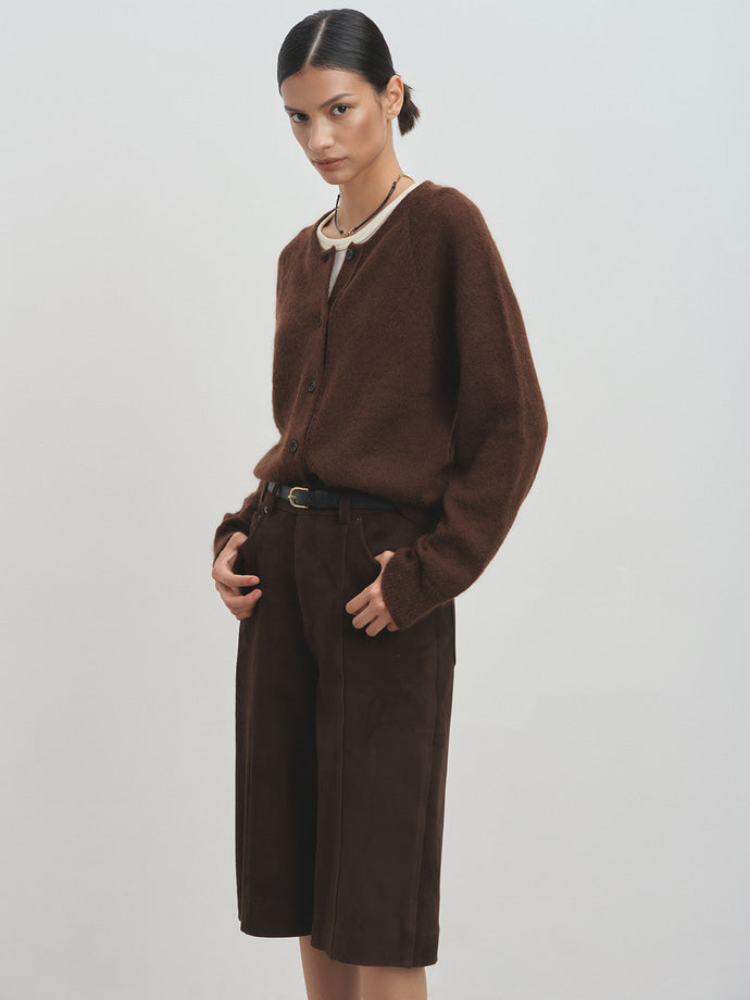 Tonywack - Goat Suede Straight-Leg Bermuda Shorts (Dark Brown) product image 1 | TRAB K-Fashion Australia