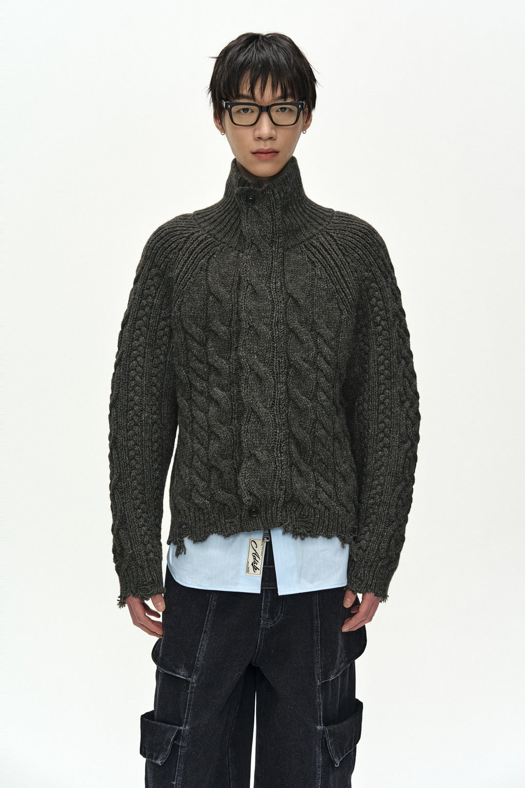 Andersson Bell - Fisherman Cable Zip-Up Sweater (Brown) product image 1 | TRAB K-Fashion Australia