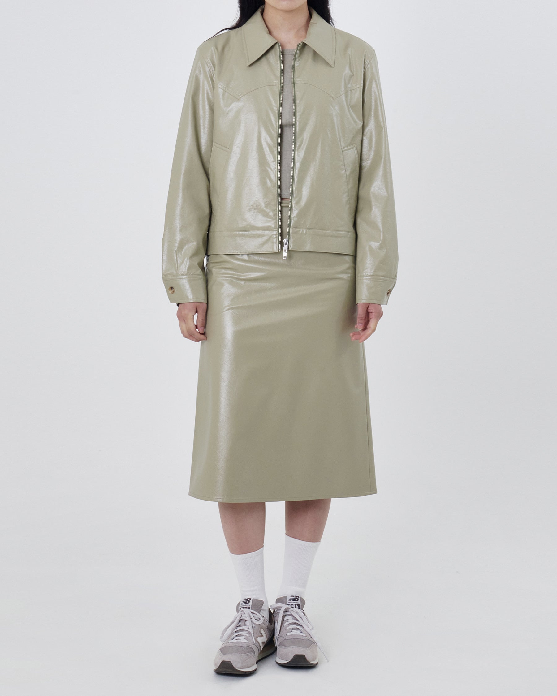 Brownyard - Crack Leather Midi Skirt (Olive) product image 8 | TRAB K-Fashion Australia