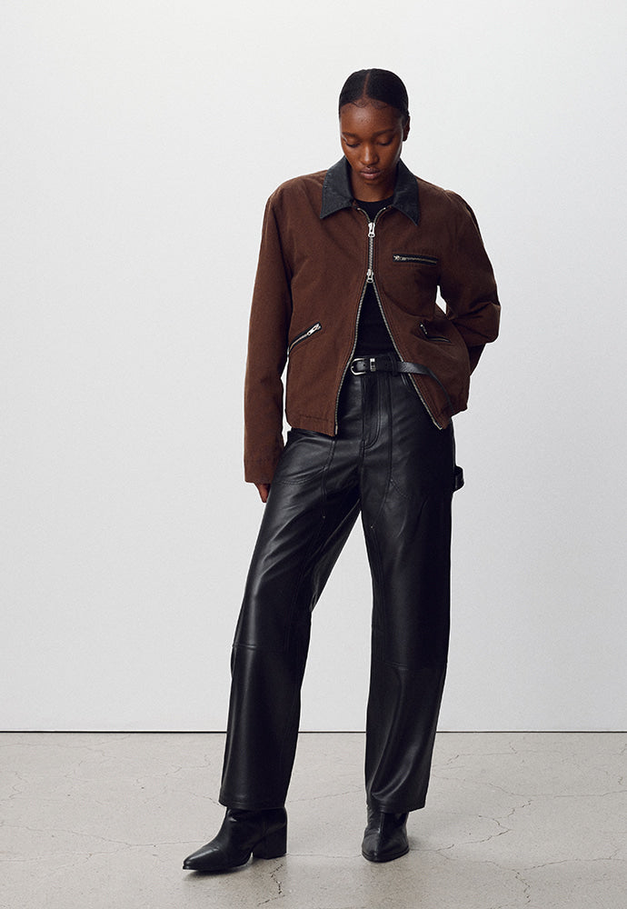 Tonywack - Leather Collar Garment-Washed Zip Work Jacket (Brown) product image 6 | TRAB K-Fashion Australia