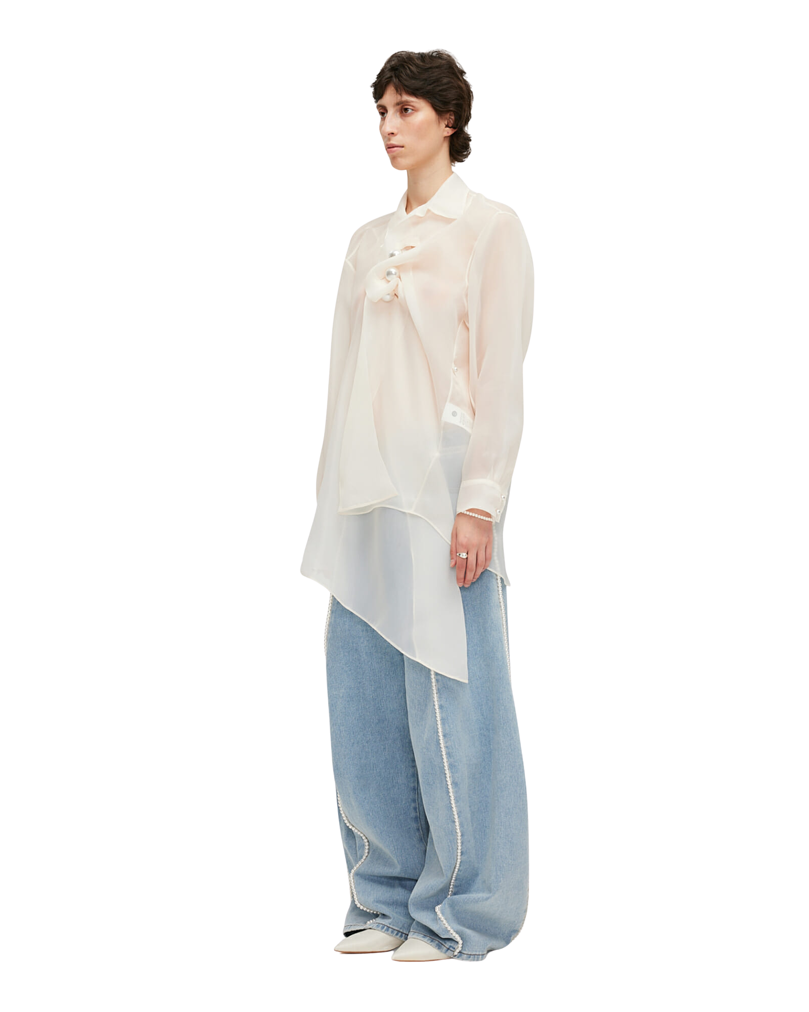 Kimhe Kim - Pearl Buttons Organza Draped Shirt (Ivory) product image 2 | TRAB K-Fashion Australia