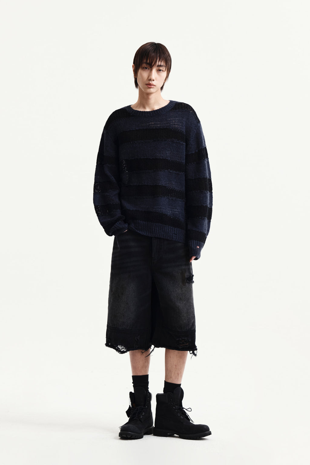 Matin Kim - Texture Block Stripe Knit Pullover (Navy) product image 14 | TRAB K-Fashion Australia