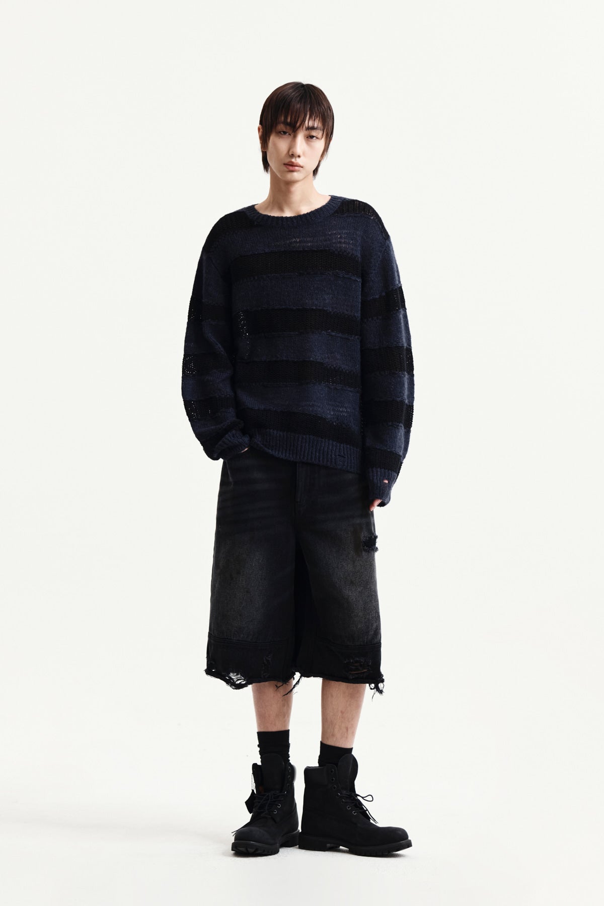 Matin Kim - Texture Block Stripe Knit Pullover (Navy) product image 14 | TRAB K-Fashion Australia