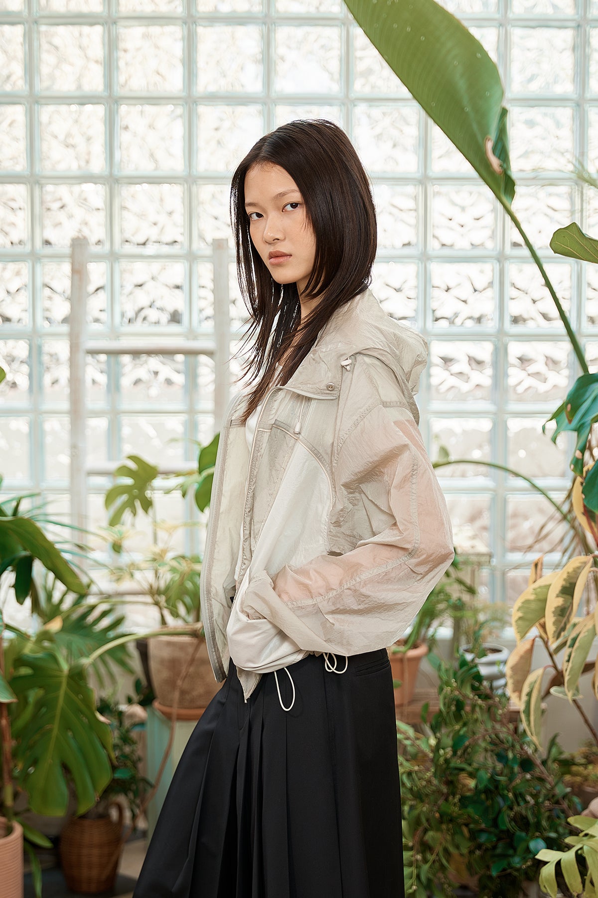Matin Kim - Hoody Point Crop Light Windbreaker (Light Beige) product image 12 | TRAB K-Fashion Australia