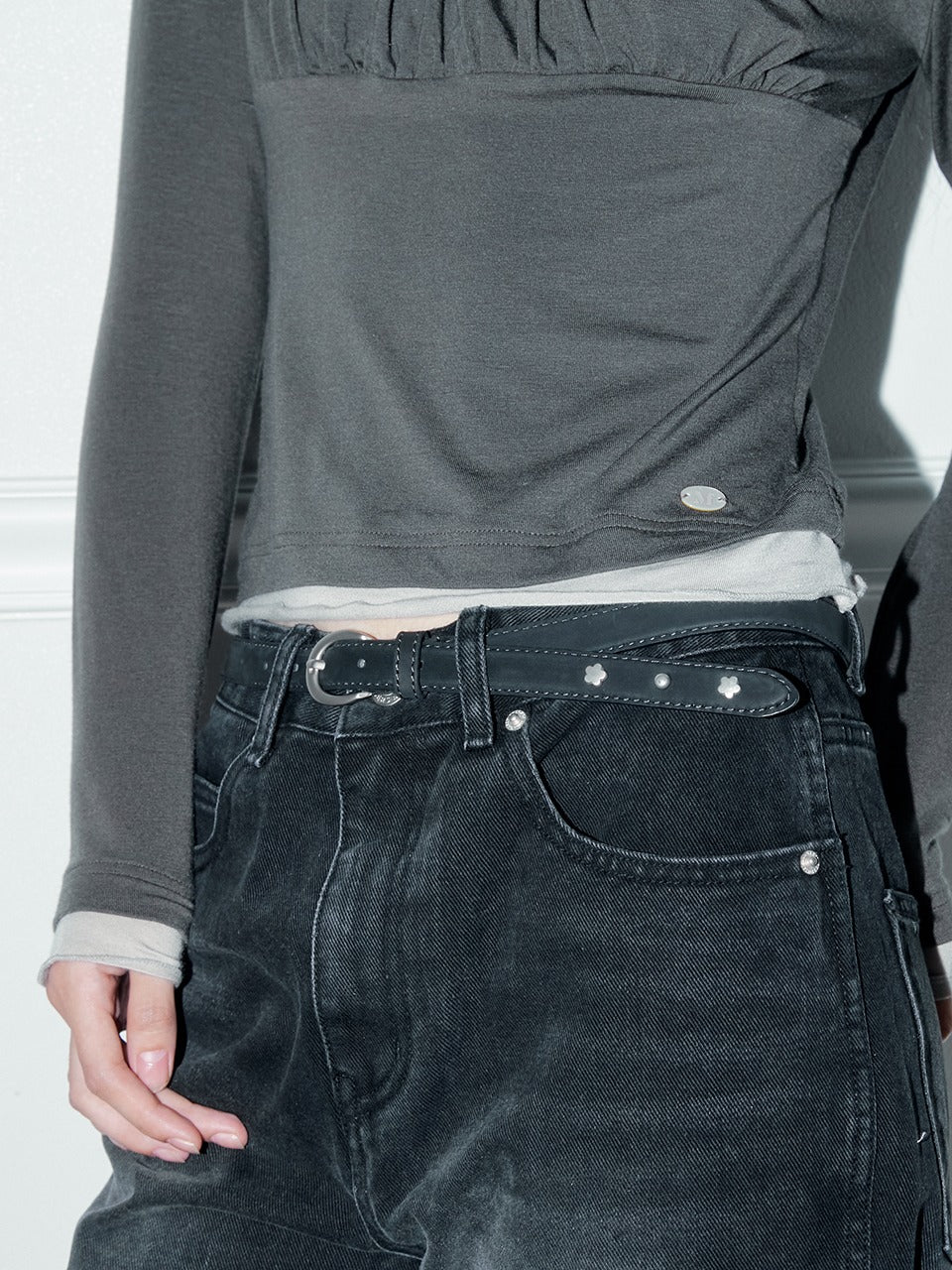 Margarin Fingers - Rivet Leather Belt (Black) product image 1 | TRAB K-Fashion Australia