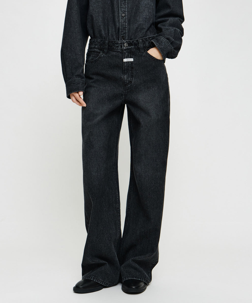 Marithe & Francois Girbaud - [Pre-order – Ships 7 Oct] Semi-wide Stripe Denim Pants (Black) product image 1 | TRAB K-Fashion Australia