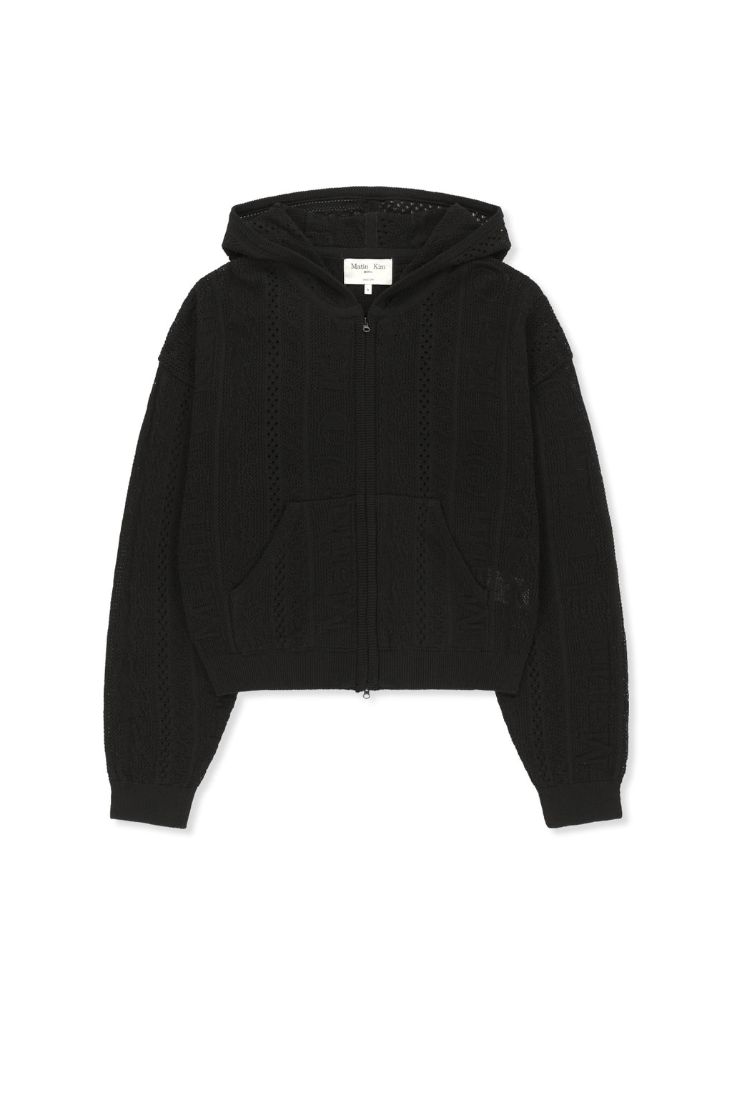 Matin Kim - Mesh Logo Knit Hoody Zip Up (Black) product image 1 | TRAB K-Fashion Australia