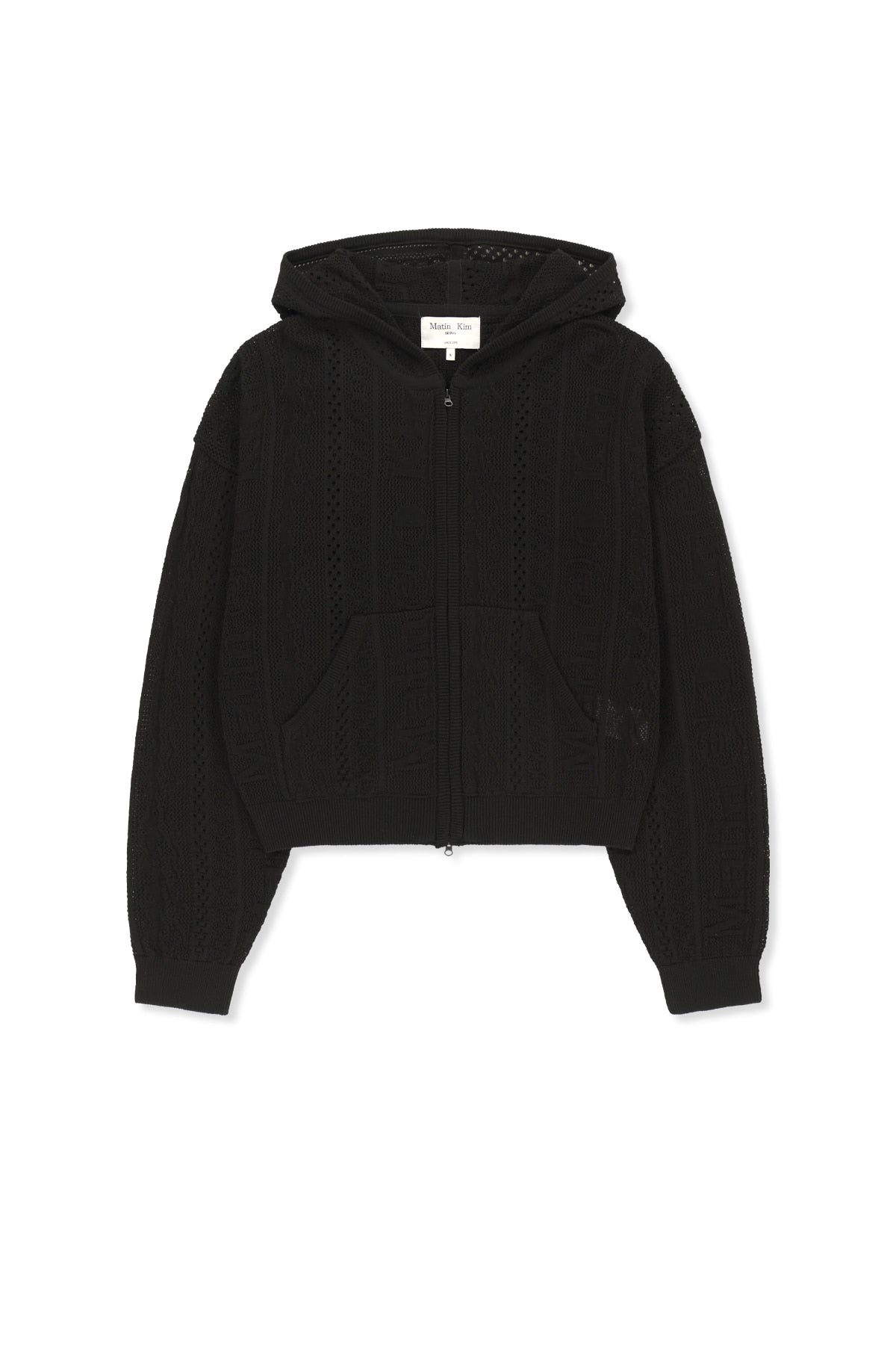 Matin Kim - Mesh Logo Knit Hoody Zip Up (Black) product image 1 | TRAB K-Fashion Australia