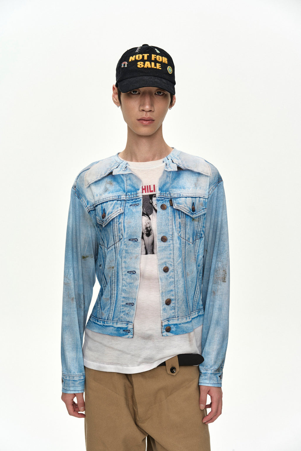 Andersson Bell - Unisex Denim Jacketed Trompe-L’oeil L/s T-Shirt (Blue/White) product image 2 | TRAB K-Fashion Australia