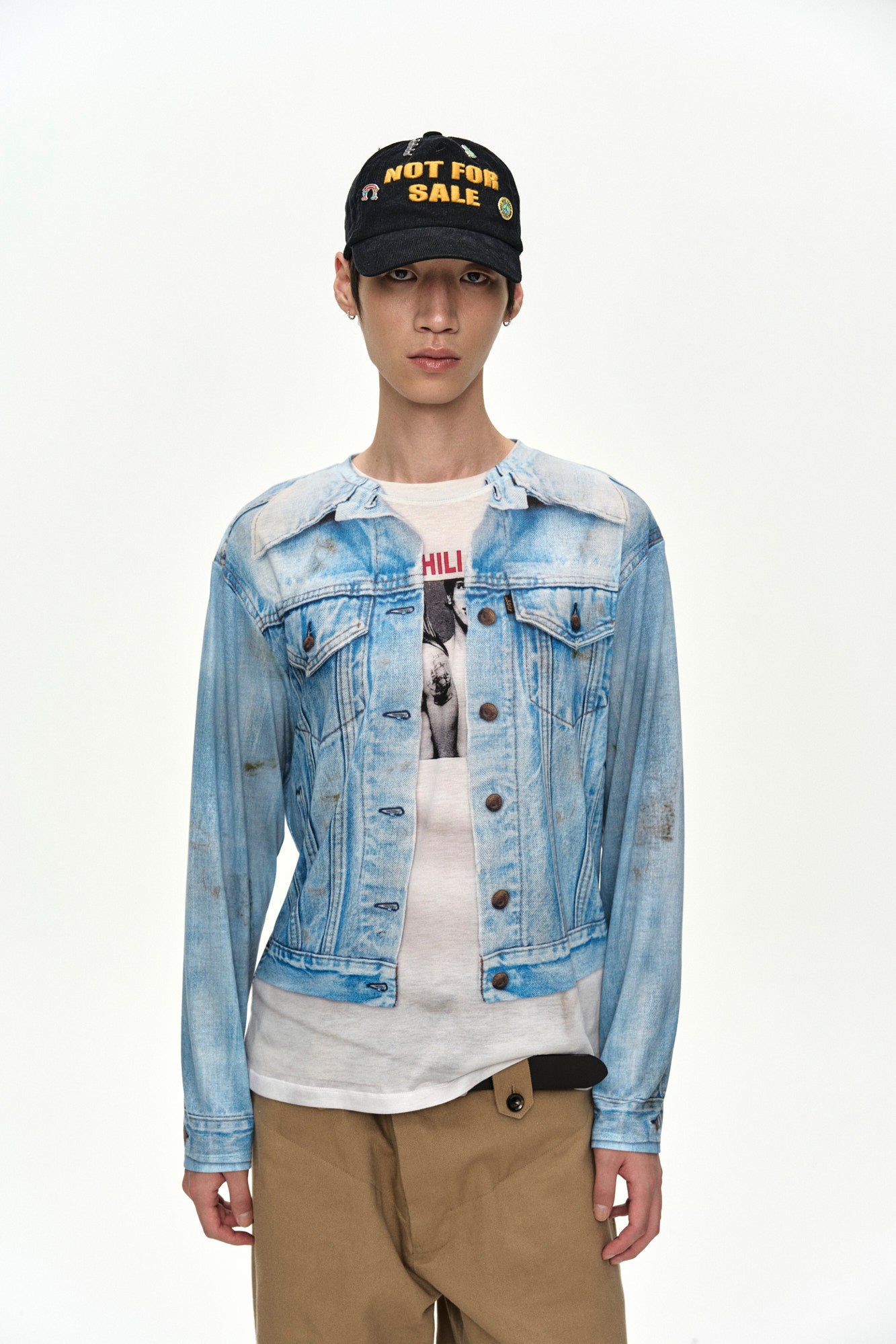 Andersson Bell - Unisex Denim Jacketed Trompe-L’oeil L/s T-Shirt (Blue/White) product image 2 | TRAB K-Fashion Australia