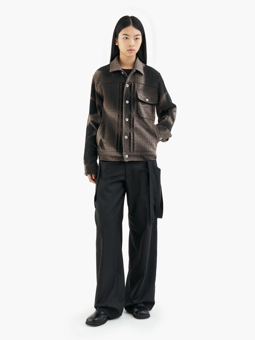 Jiyong Kim - Sun-Bleached Tweed Trucker Jacket (Black) product image 3 | TRAB K-Fashion Australia