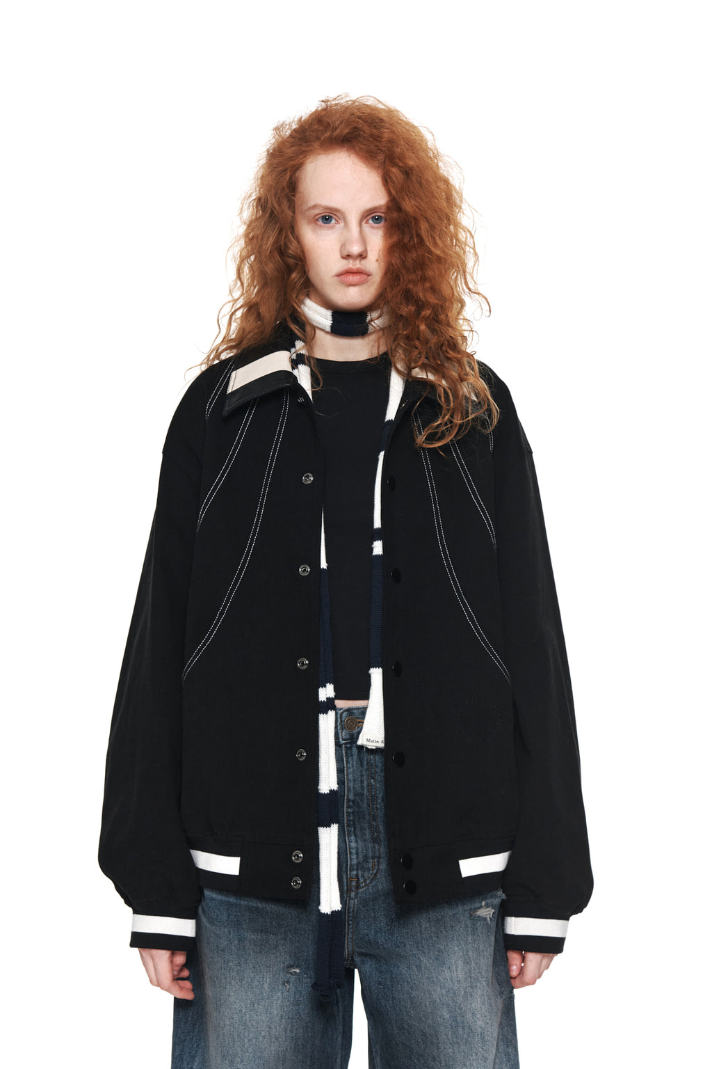 Matin Kim - Stitch Varsity Jumper (Black) product image 10 | TRAB K-Fashion Australia