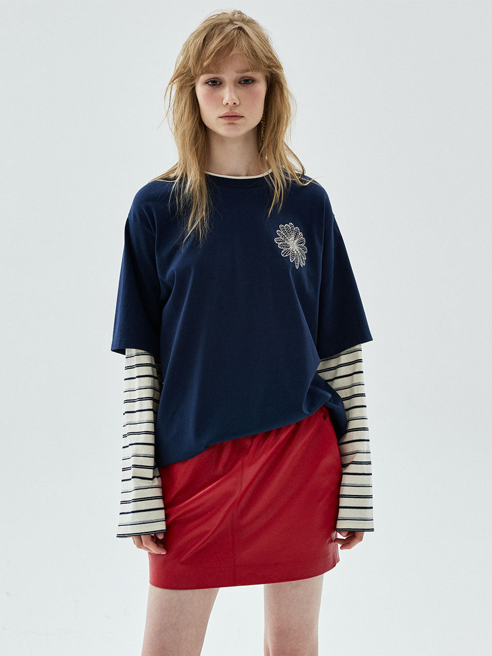 Mardi Mercredi - Tshirt Long Sleeve Layered Flower (Navy) product image 1 | TRAB K-Fashion Australia