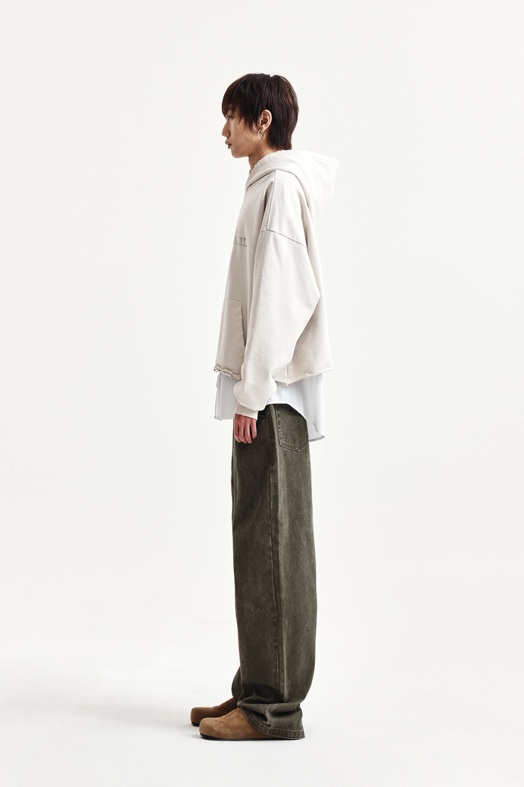 Matin Kim - Raw Edge Hem Sweat Hoody (Light Beige) product image 11 | TRAB K-Fashion Australia