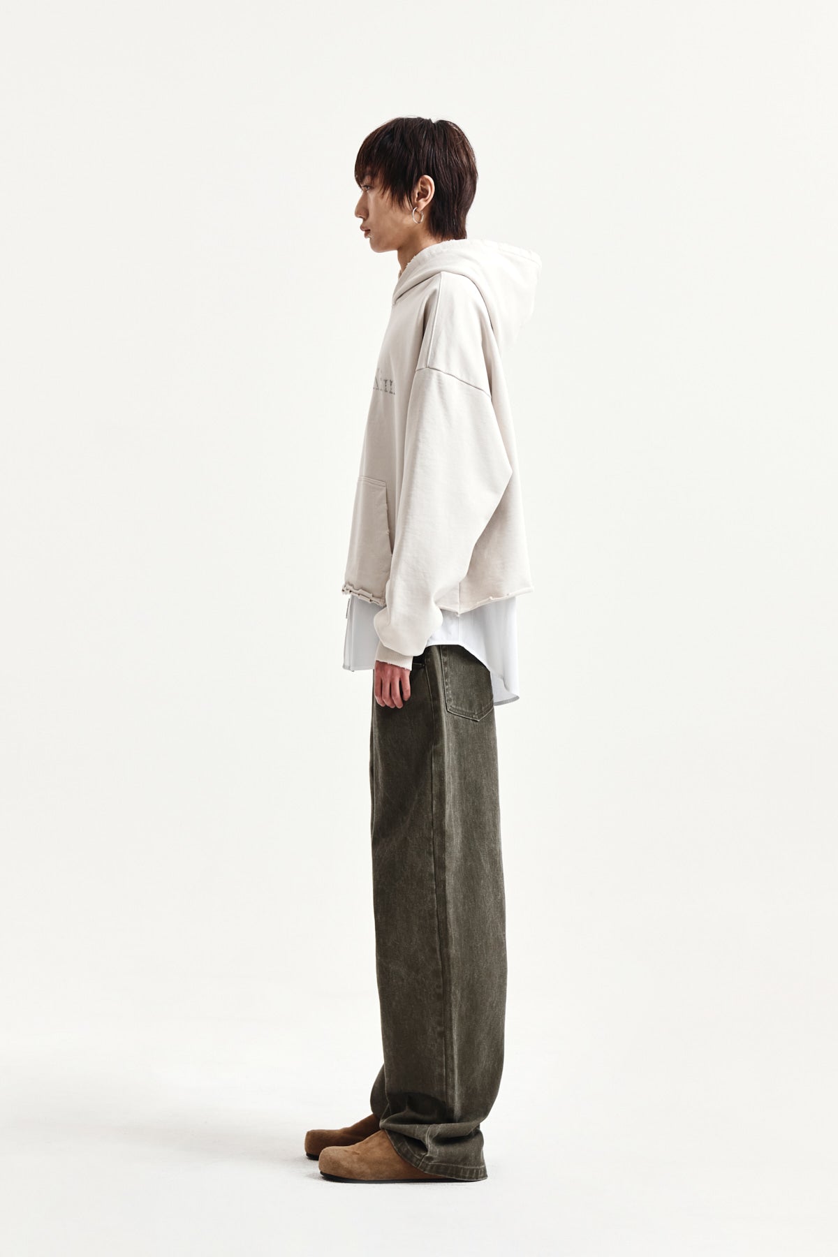 Matin Kim - Raw Edge Hem Sweat Hoody (Light Beige) product image 11 | TRAB K-Fashion Australia