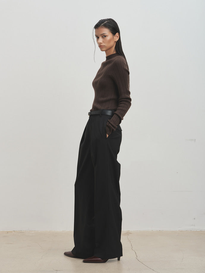 Tonywack - Light Wool Pleated Wide Trousers (Black) product image 3 | TRAB K-Fashion Australia