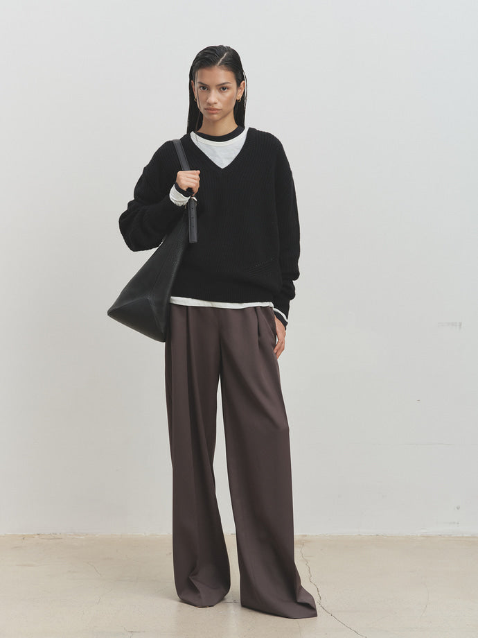 Tonywack - Merino Wool V-Neck Oversized Sweater (Black) product image 2 | TRAB K-Fashion Australia
