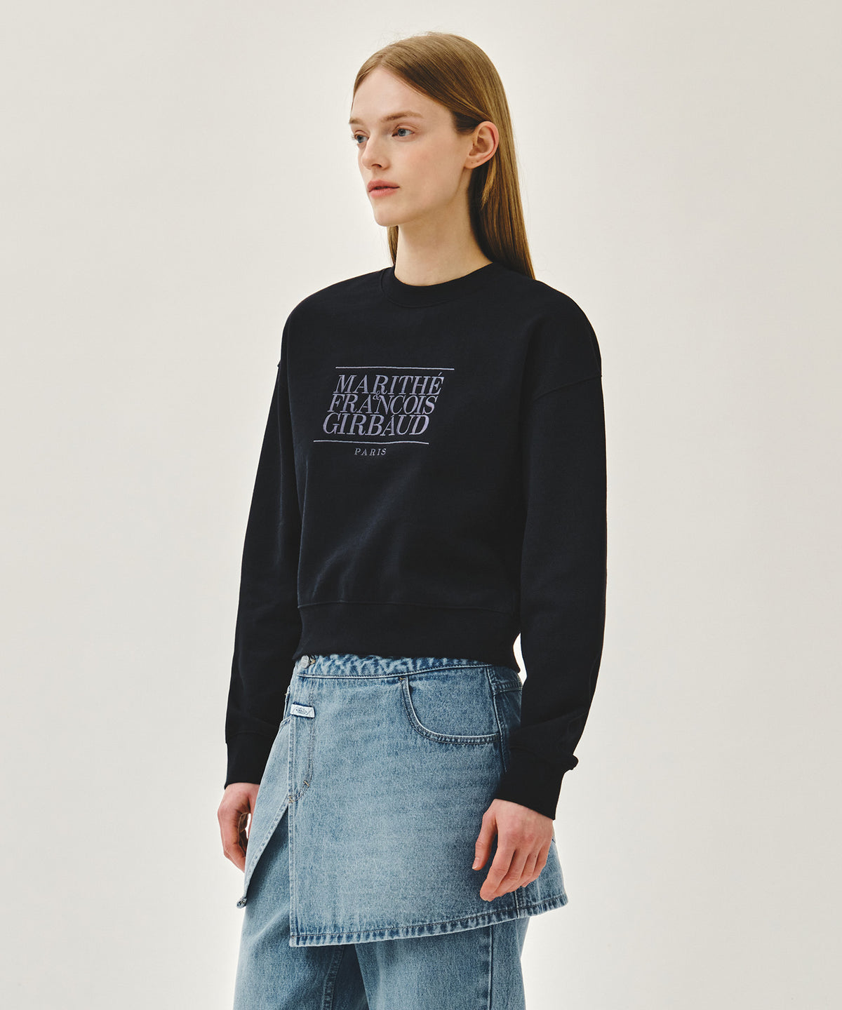 Marithe & Francois Girbaud - Classic Logo Crop Sweatshirt (Navy) product image 2 | TRAB K-Fashion Australia