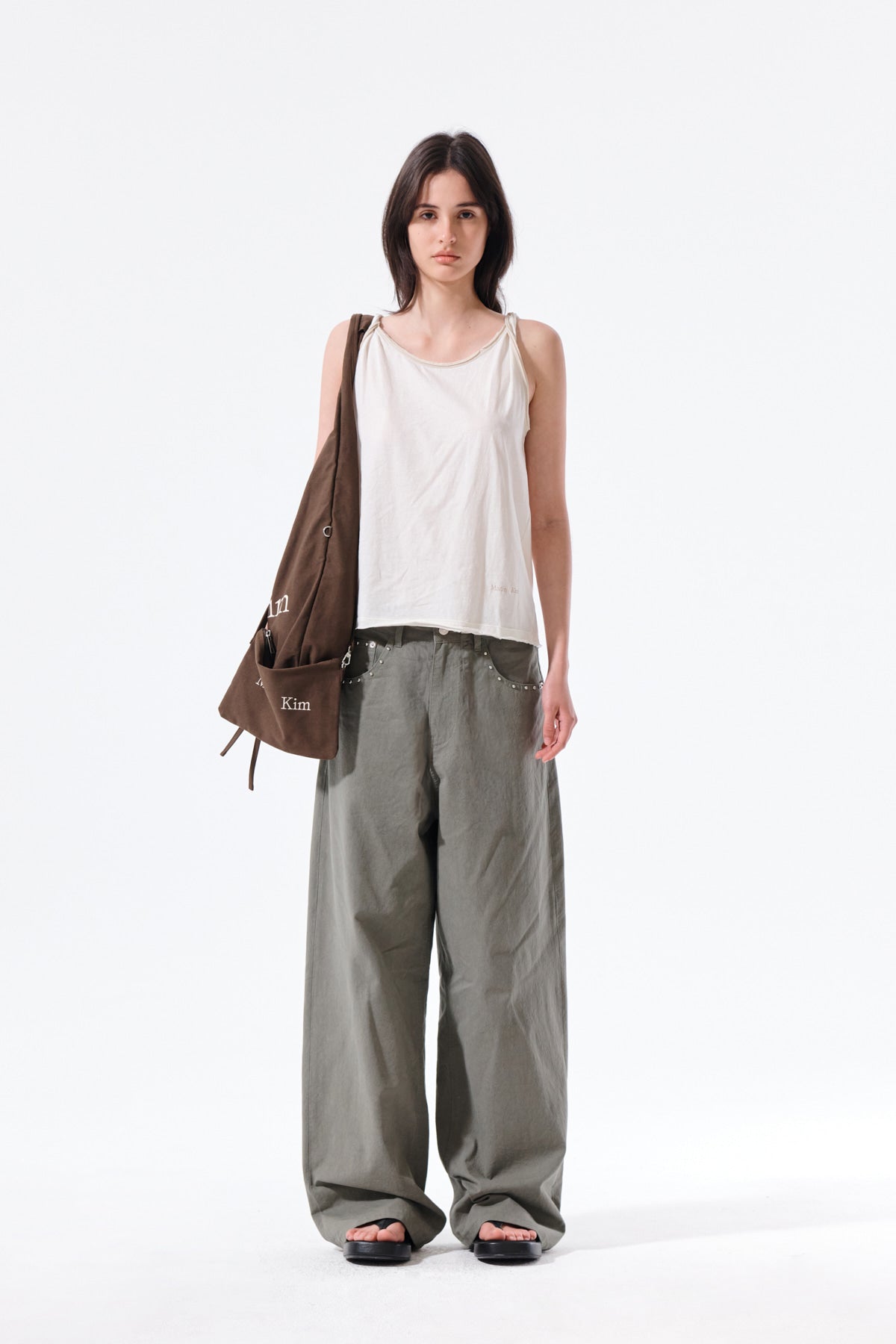 Matin Kim - Stud Point Color Denim Pants (Khaki) product image 6 | TRAB K-Fashion Australia