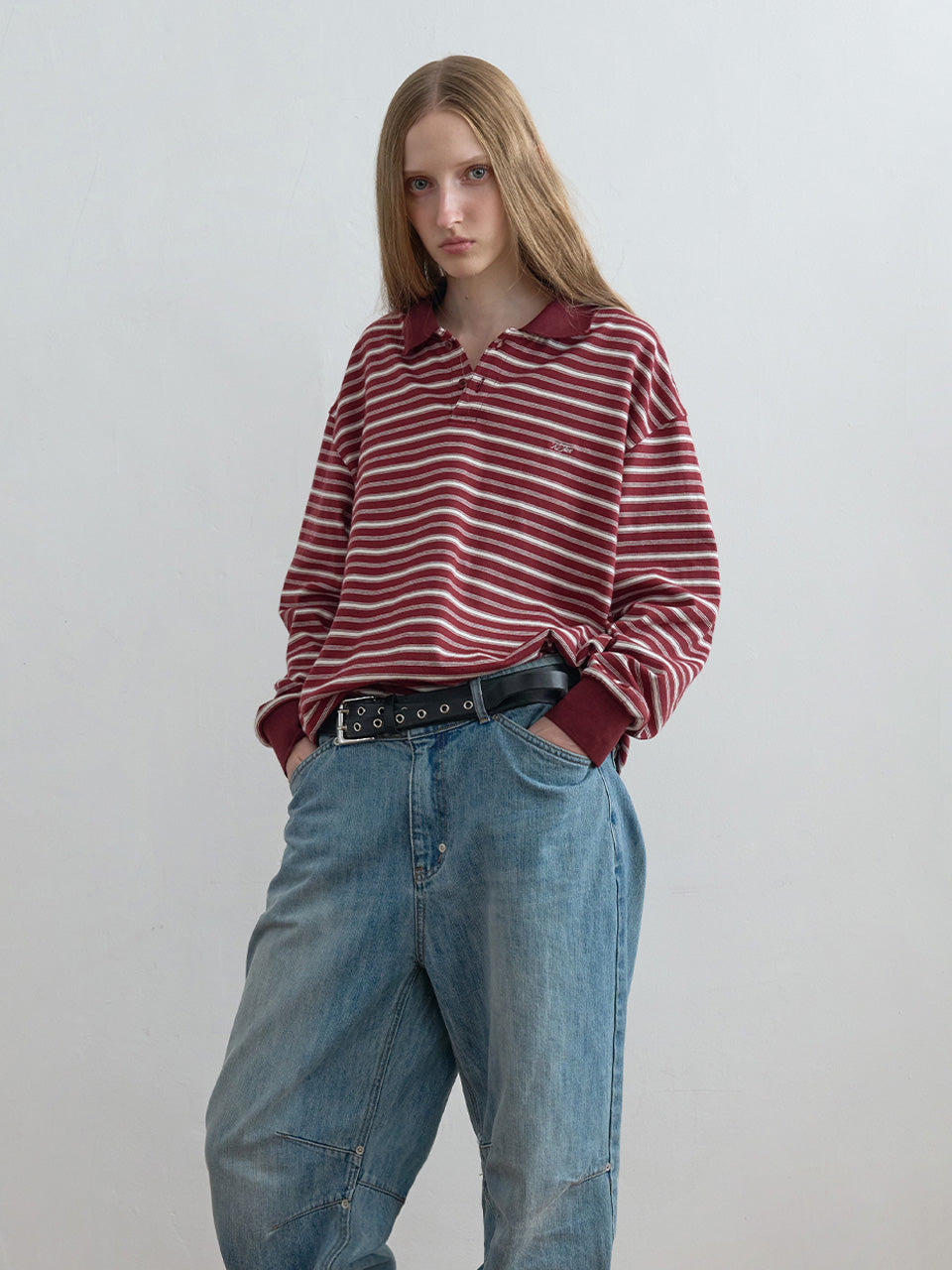 Kijun - Striped Polo Shirt (Burgundy) product image 1 | TRAB K-Fashion Australia